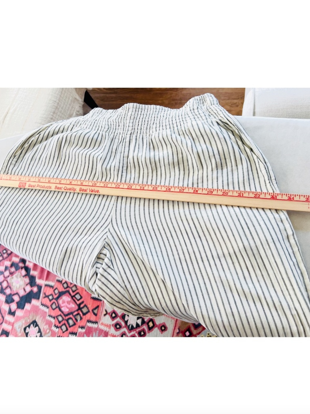 MARINE LAYER Pacifica Stretch Cotton Blend Wide Leg Pants - Charcoal Stripe - M - Picture 8 of 9